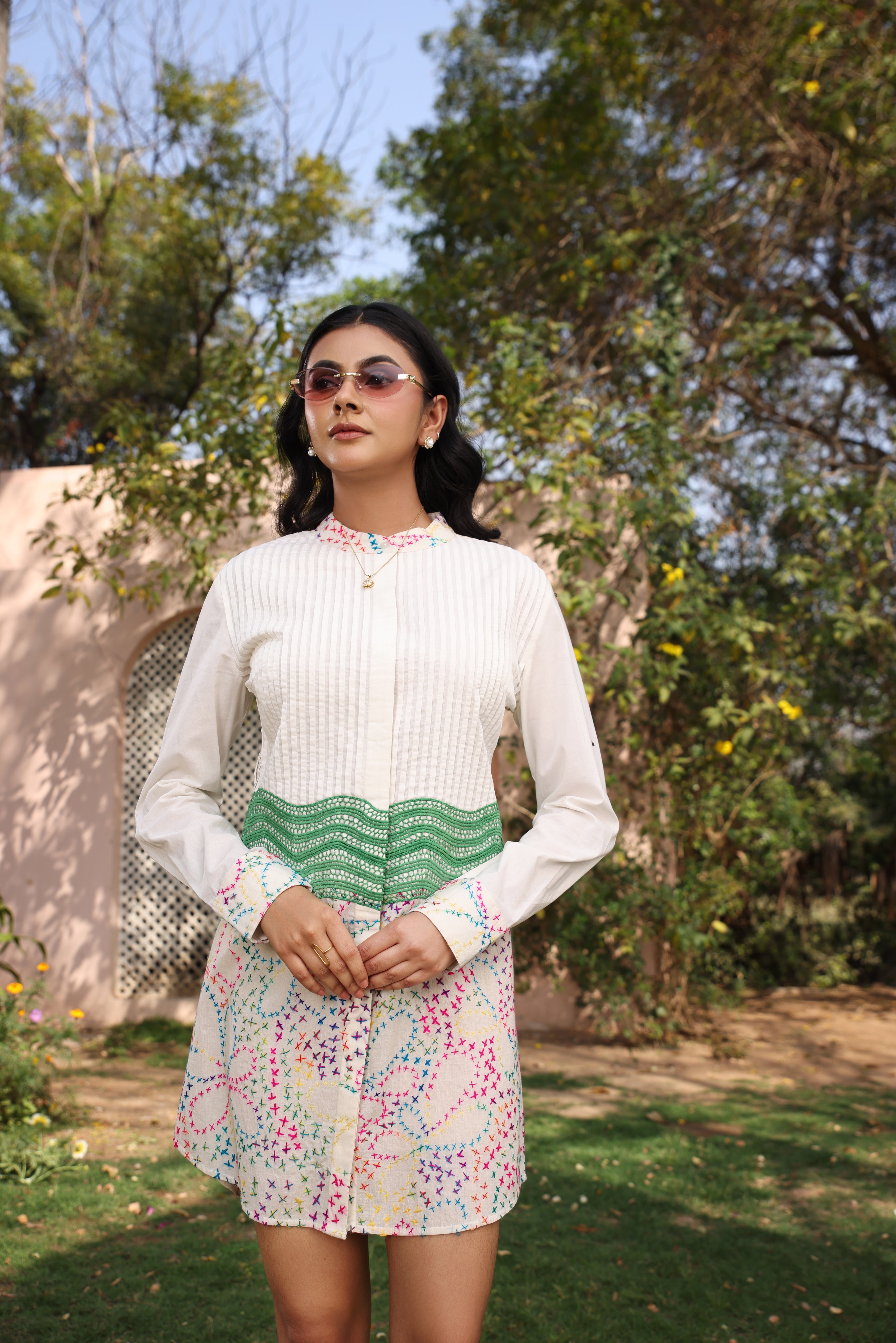 Meadow Whisper Pleated Shirt Dress