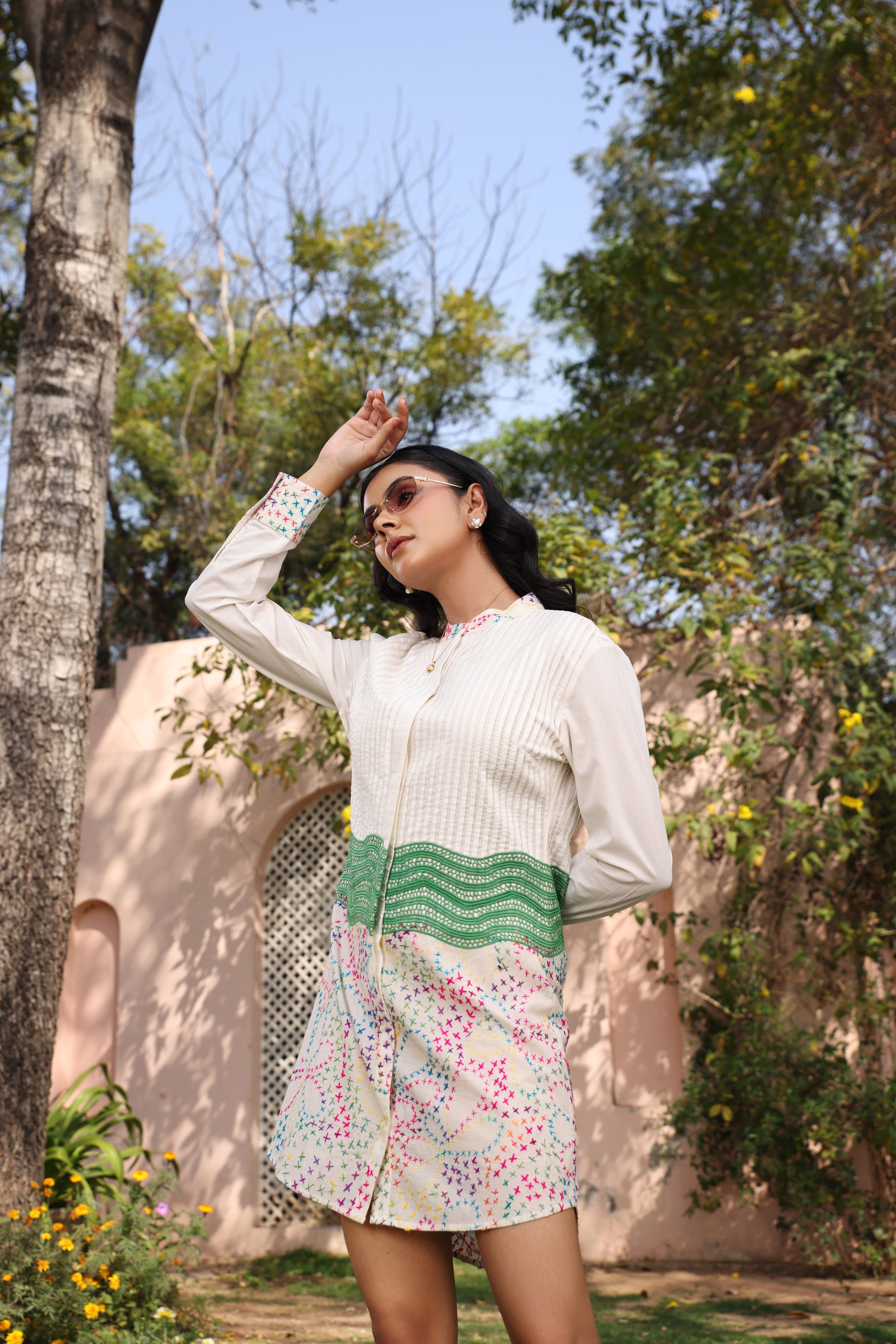 Meadow Whisper Pleated Shirt Dress