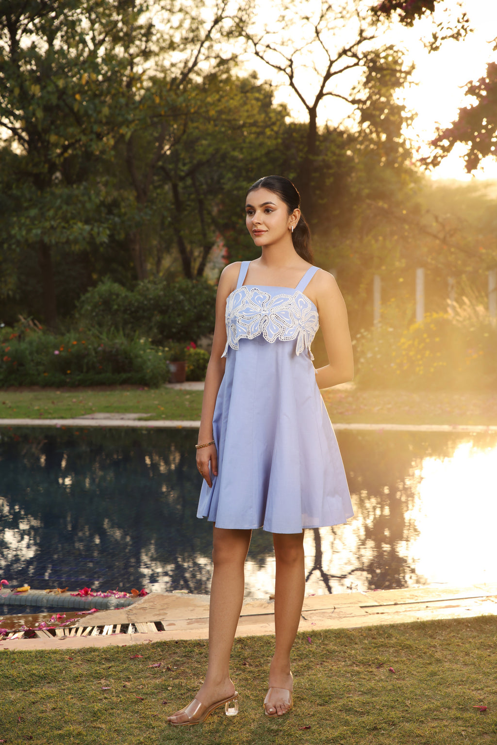 Azure Bloom Chambray Dress