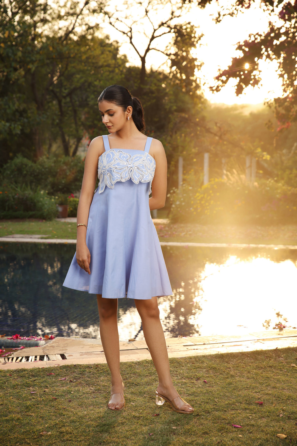 Azure Bloom Chambray Dress