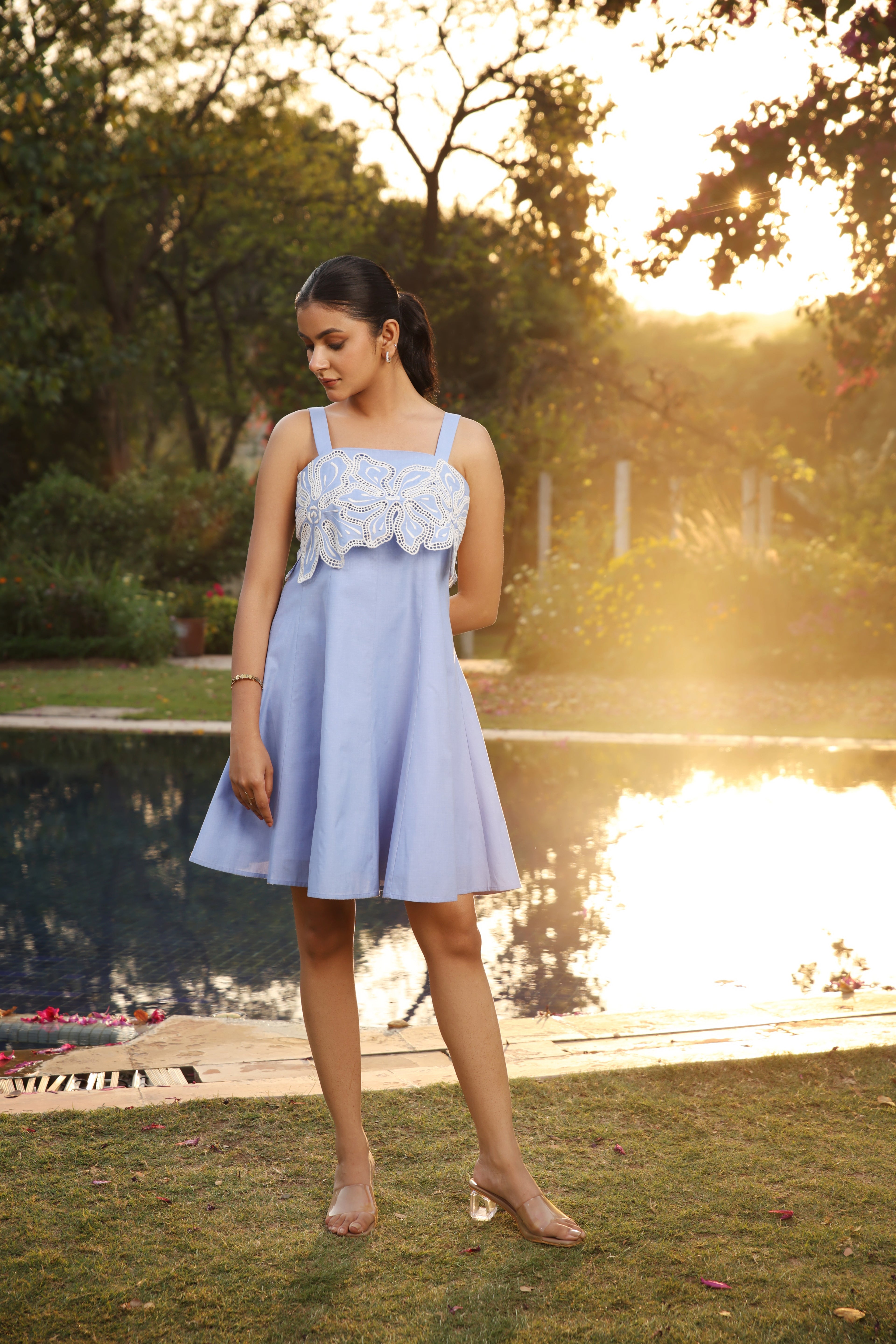Azure Bloom Chambray Dress