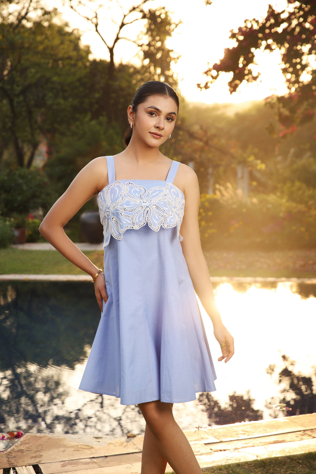 Azure Bloom Chambray Dress