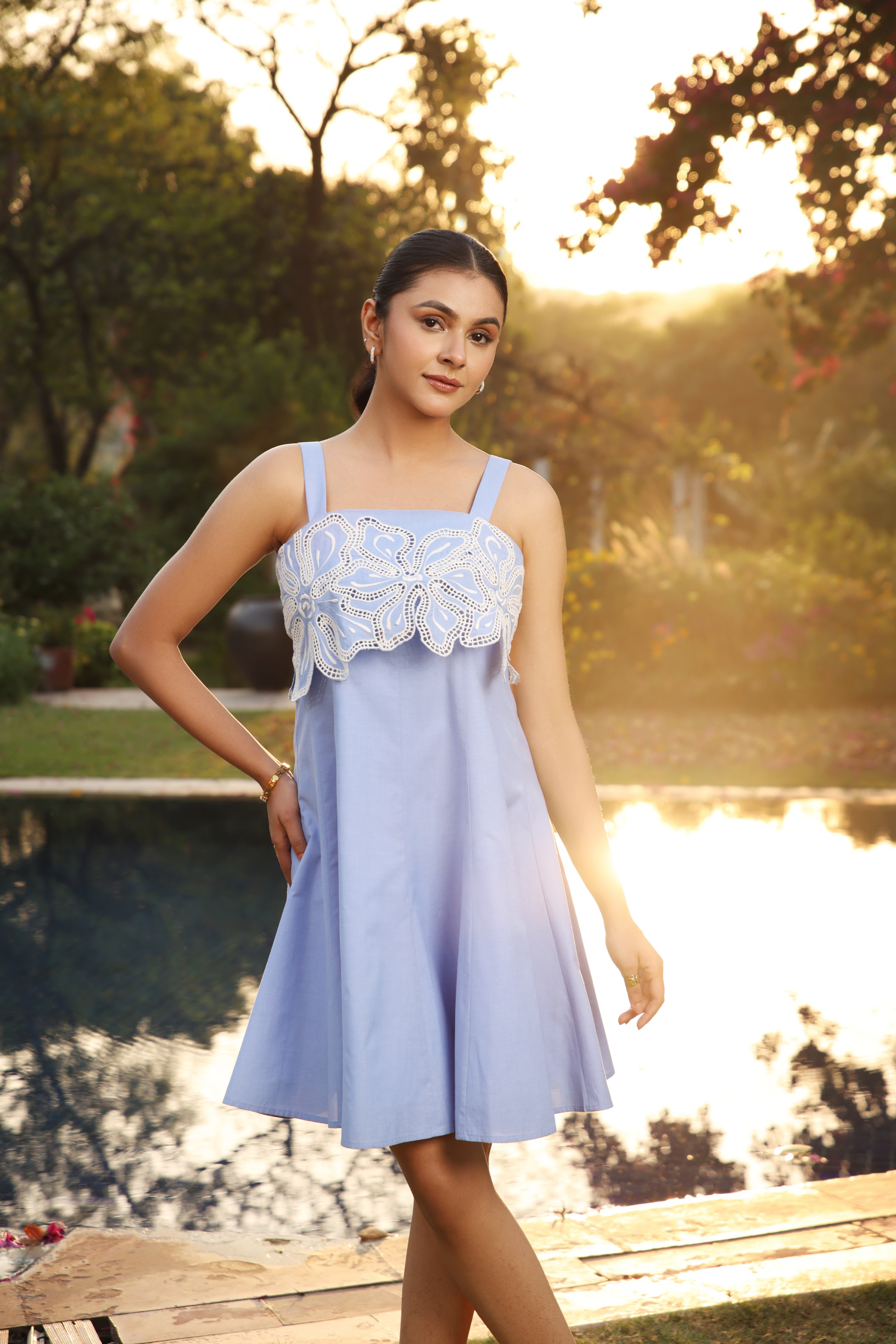 Azure Bloom Chambray Dress