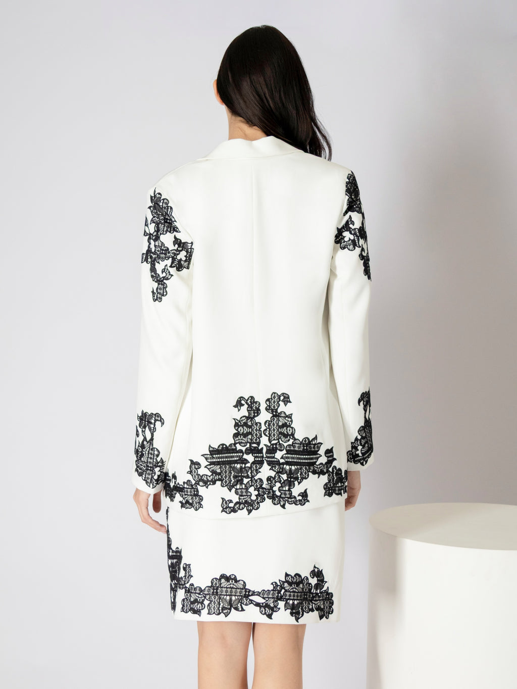 Black and White Floral Blazer and Skirt Set