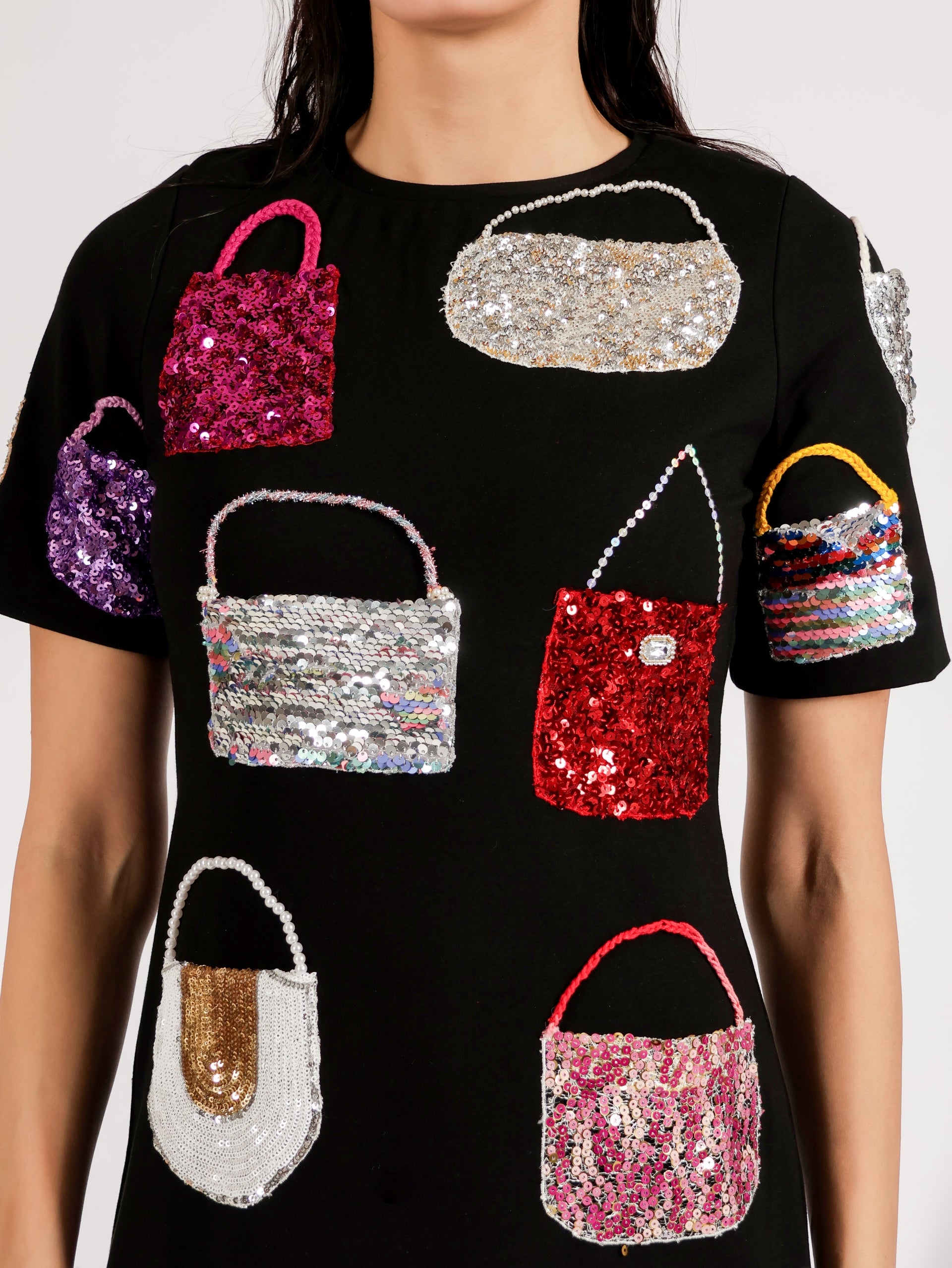 Sequin Handbag Print Mini Dress