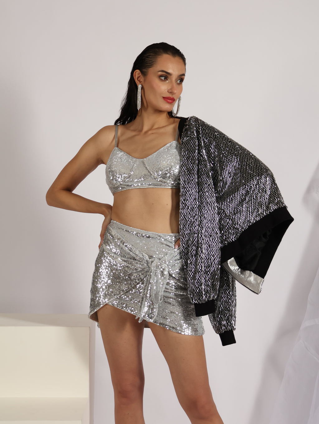 Silver Sequin Bomber Jacket