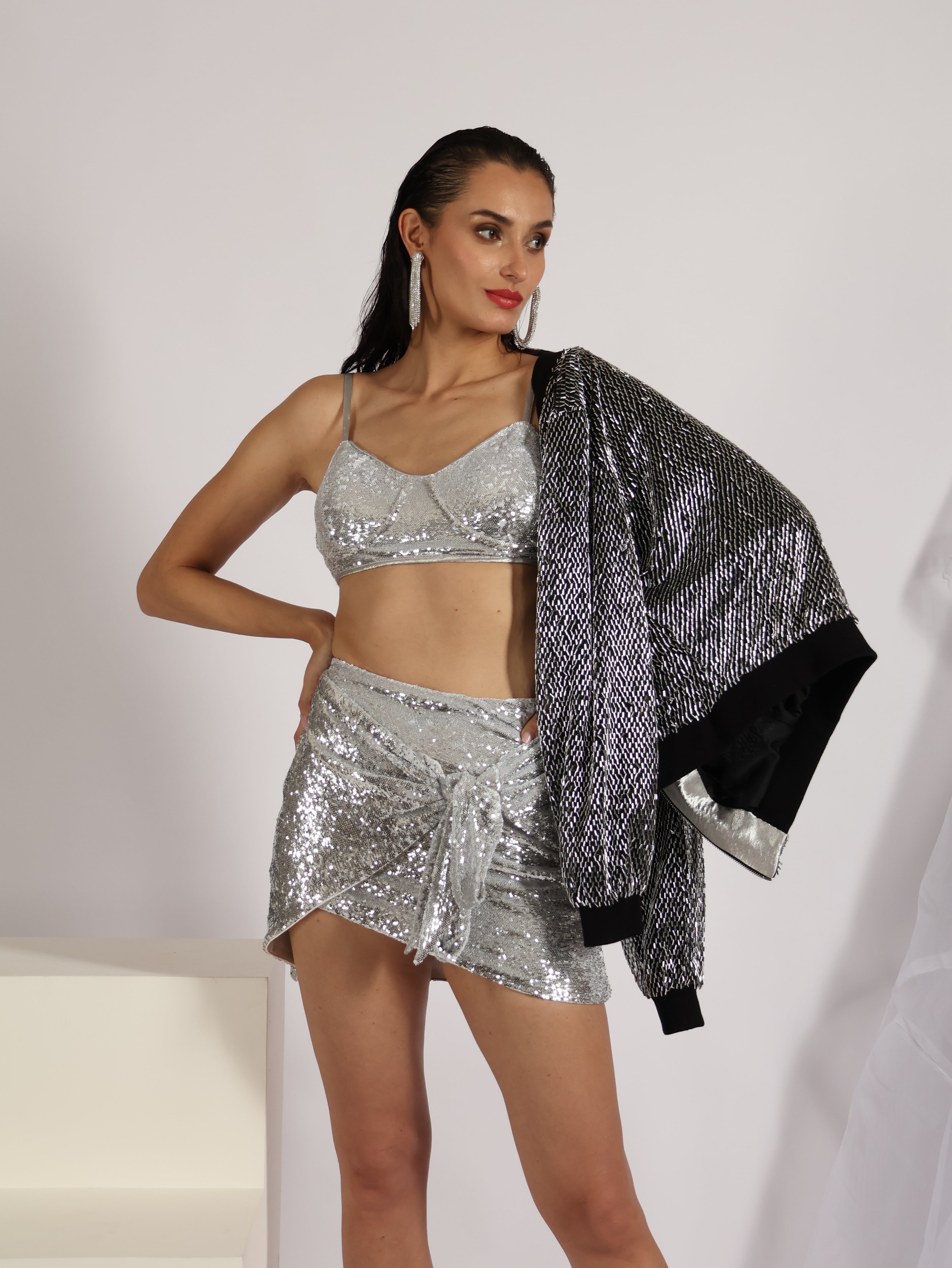 Silver Sequin Bomber Jacket