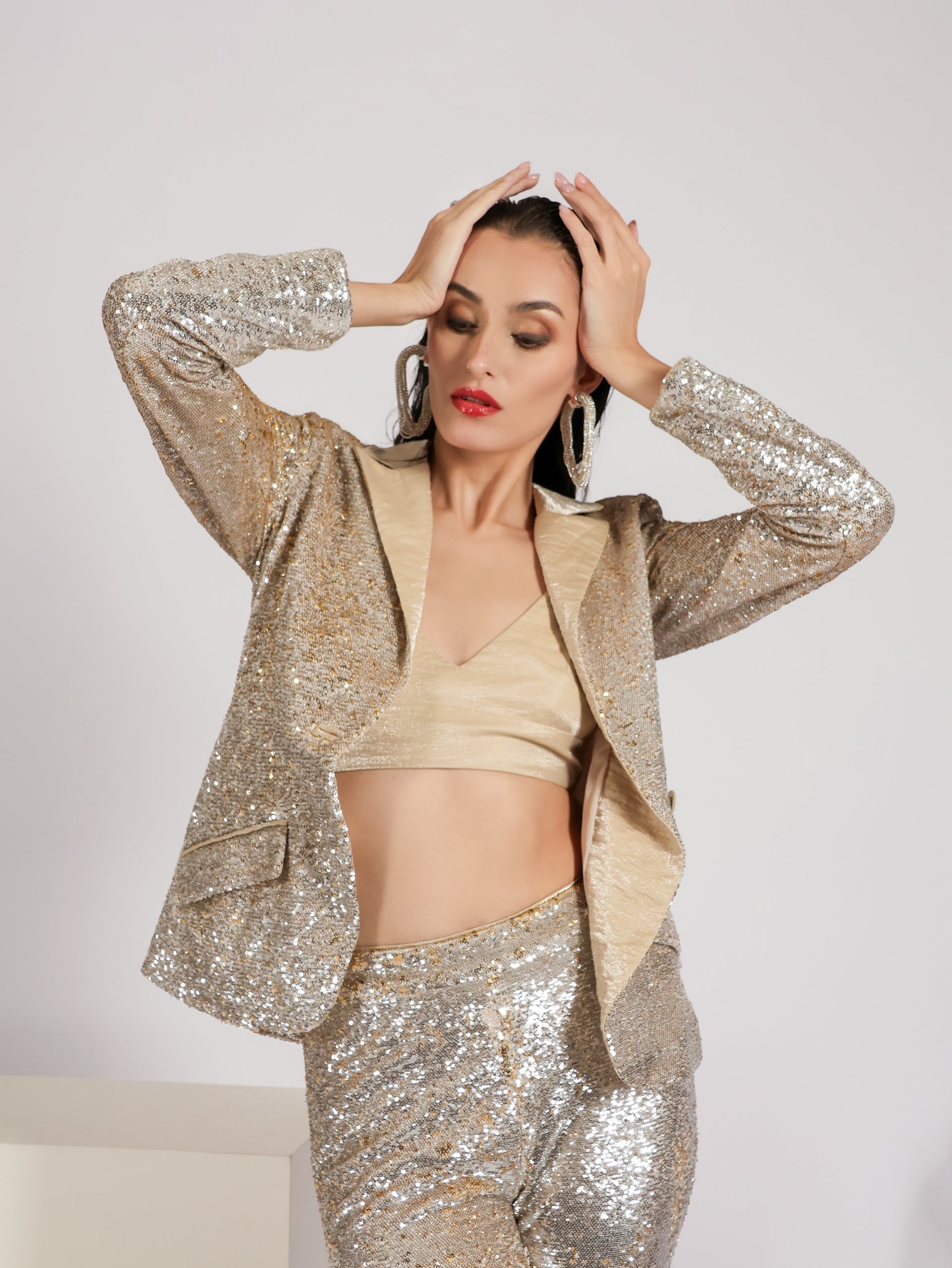Sequin Blazer and Trousers Set