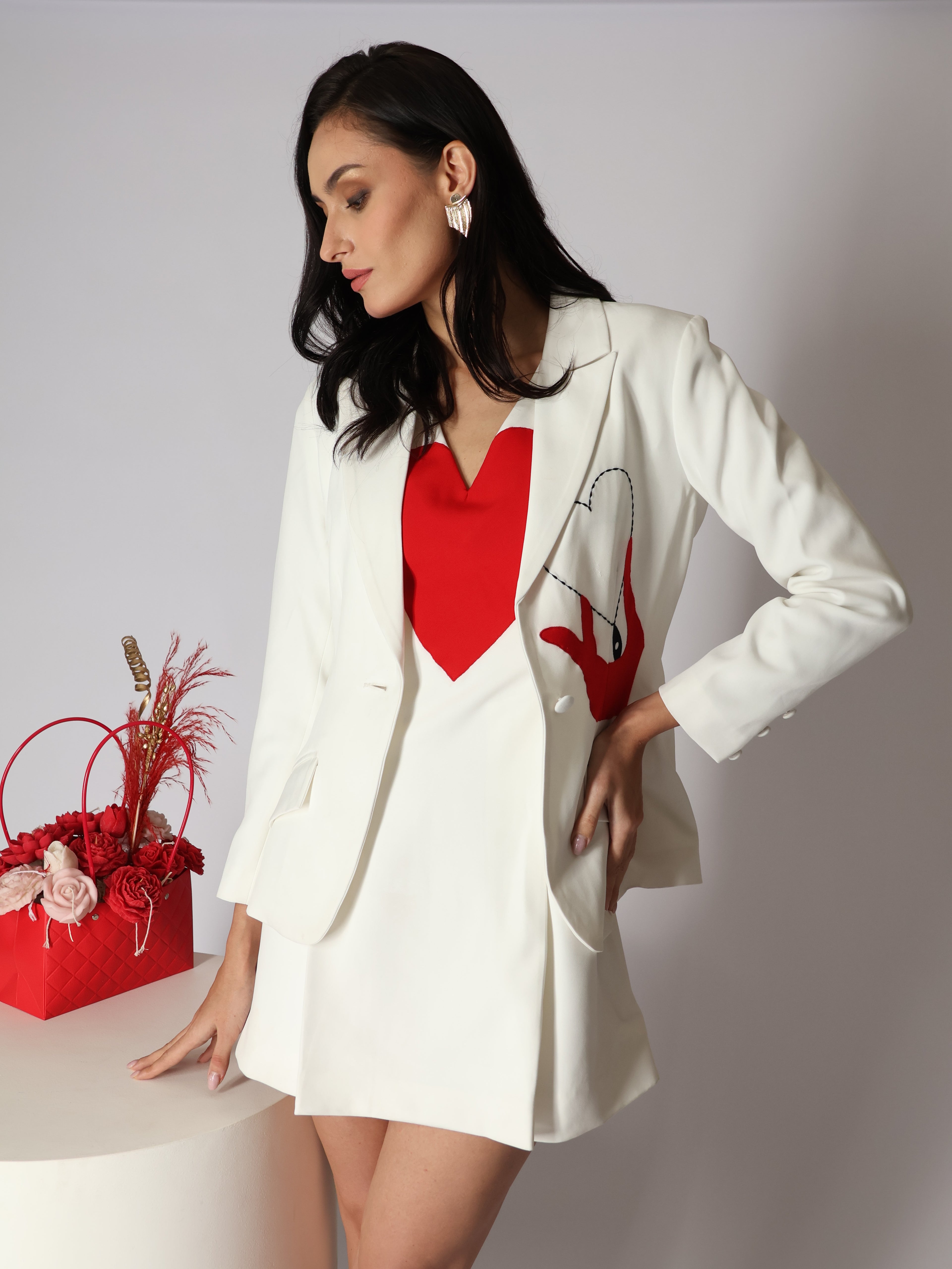 Artistic Heart-Lapel Blazer & Mini Set