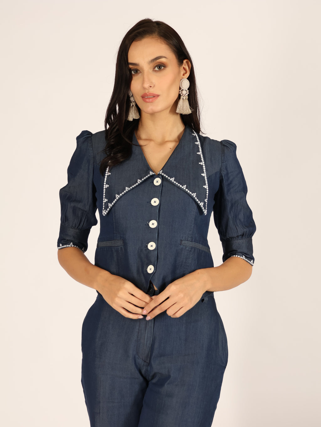 Denim Crop Top and Trouser Set