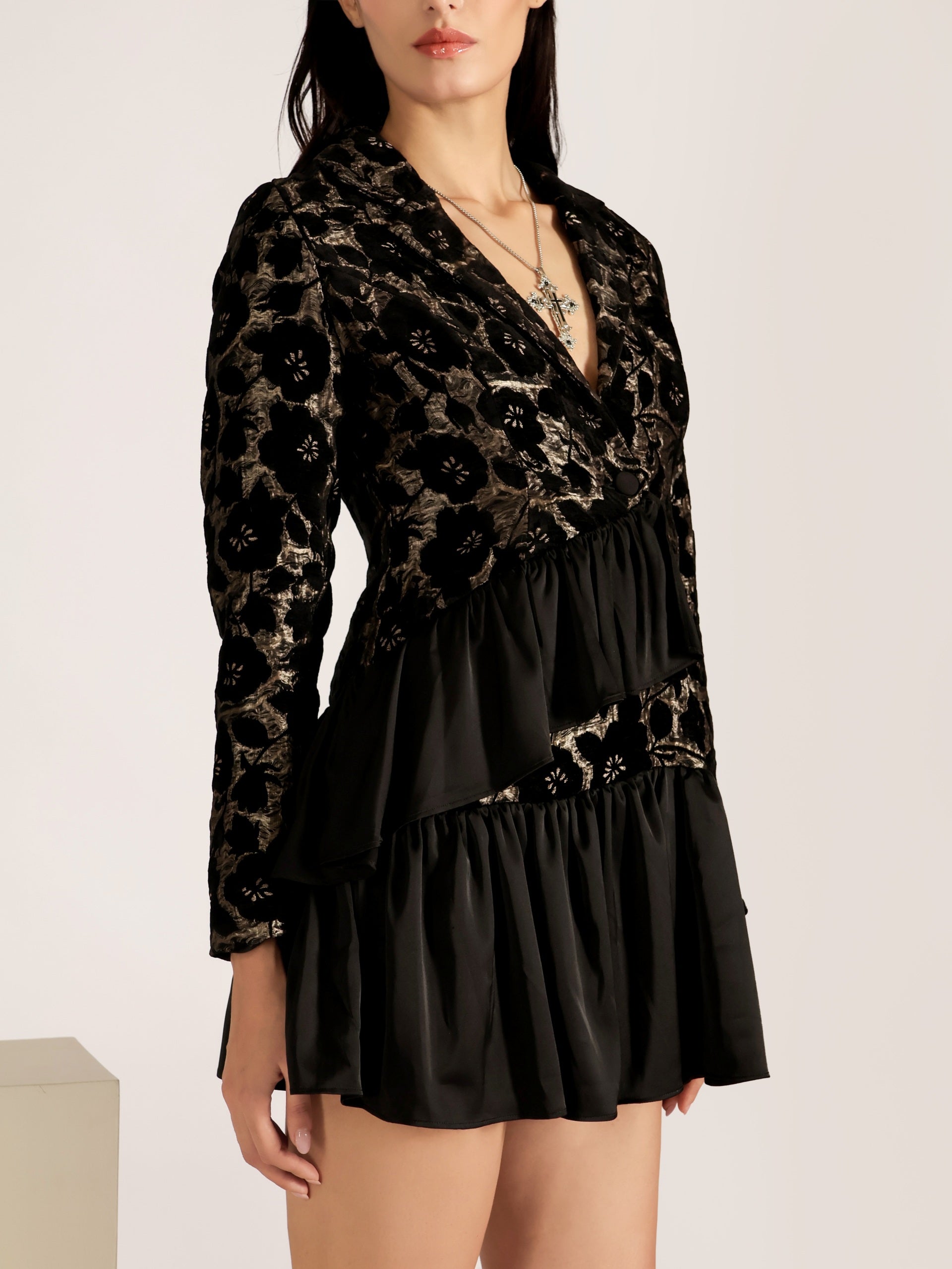 Jaquard Tiered Ruffle Dress