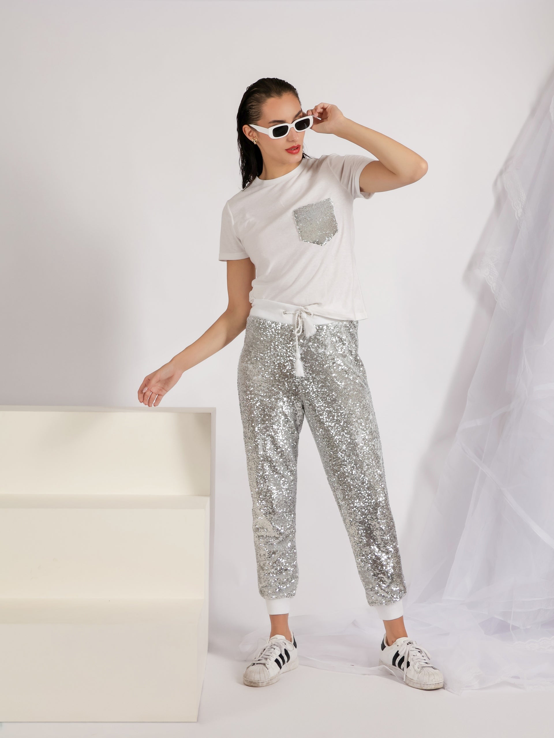 Silver Sequin Joggers and T-shirt Set