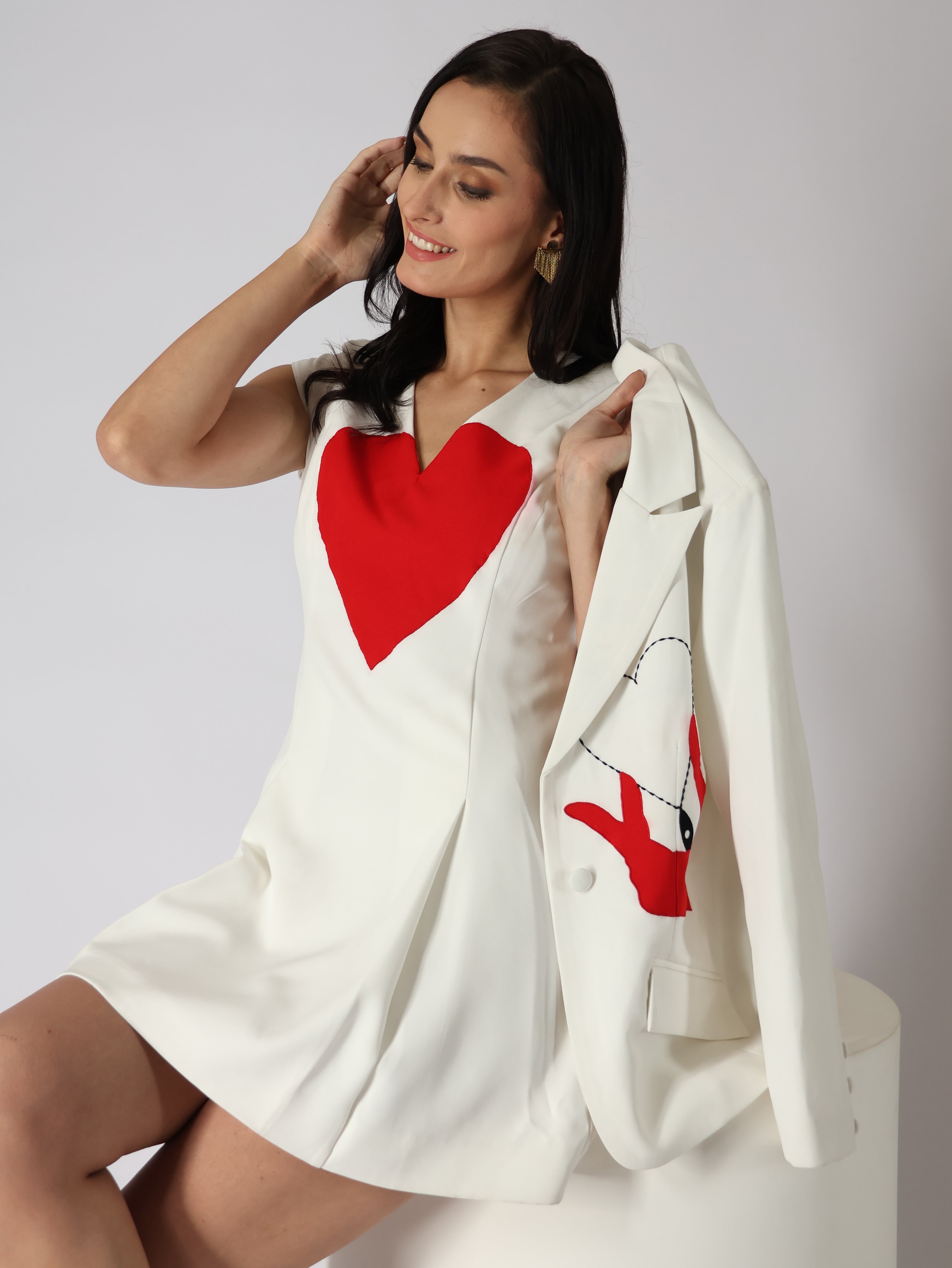 Artistic Heart-Lapel Blazer & Mini Set