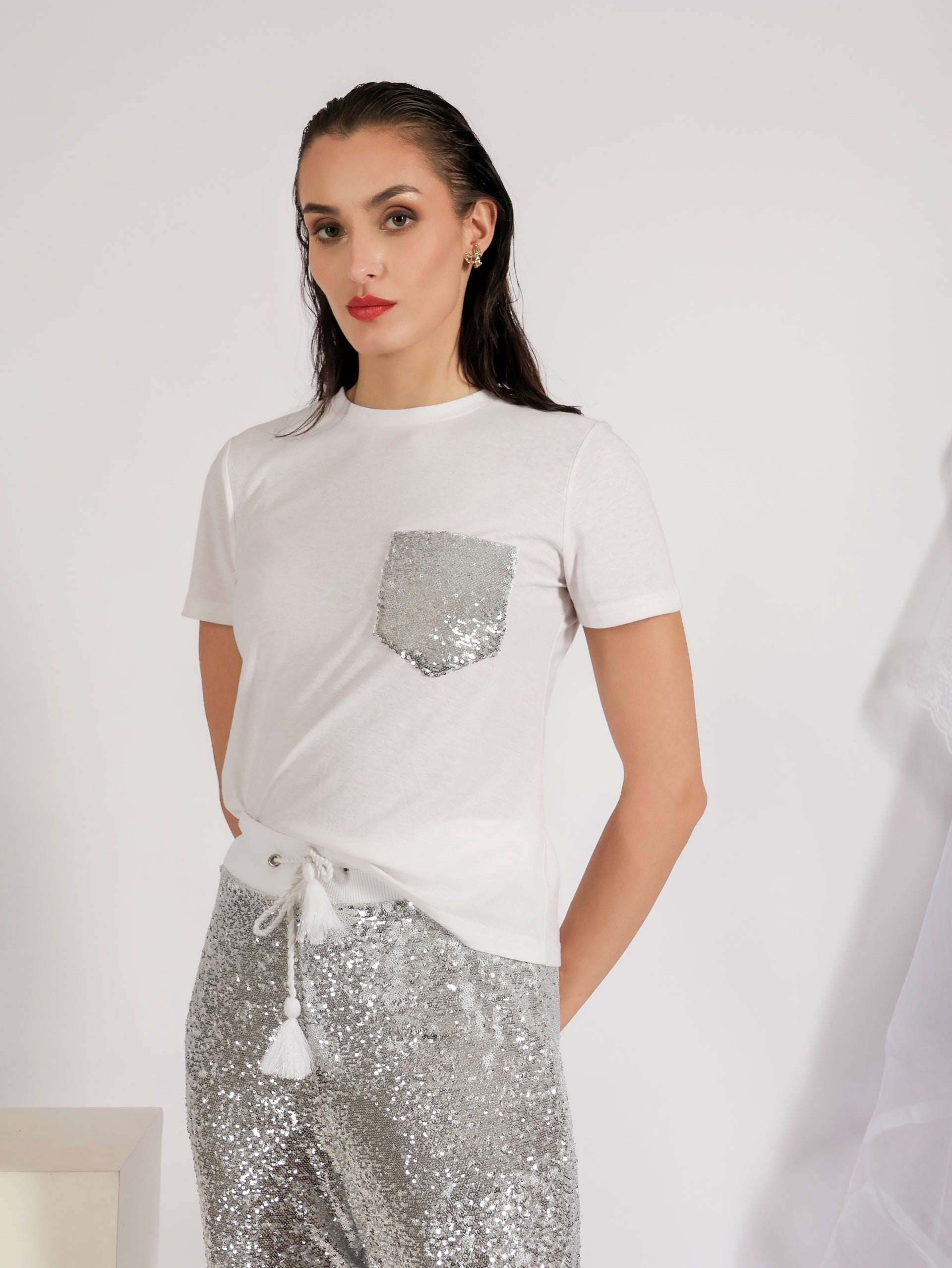 Silver Sequin Joggers and T-shirt Set