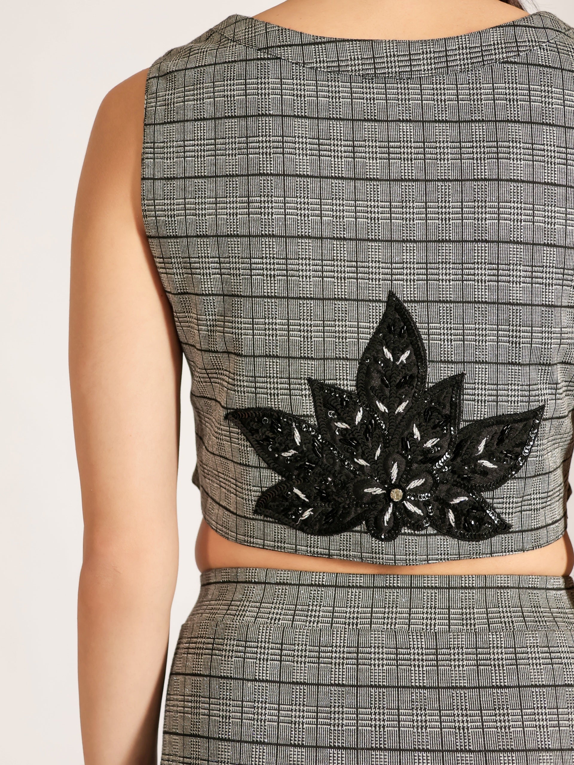 Embellished Plaid Vest and Trouser Set