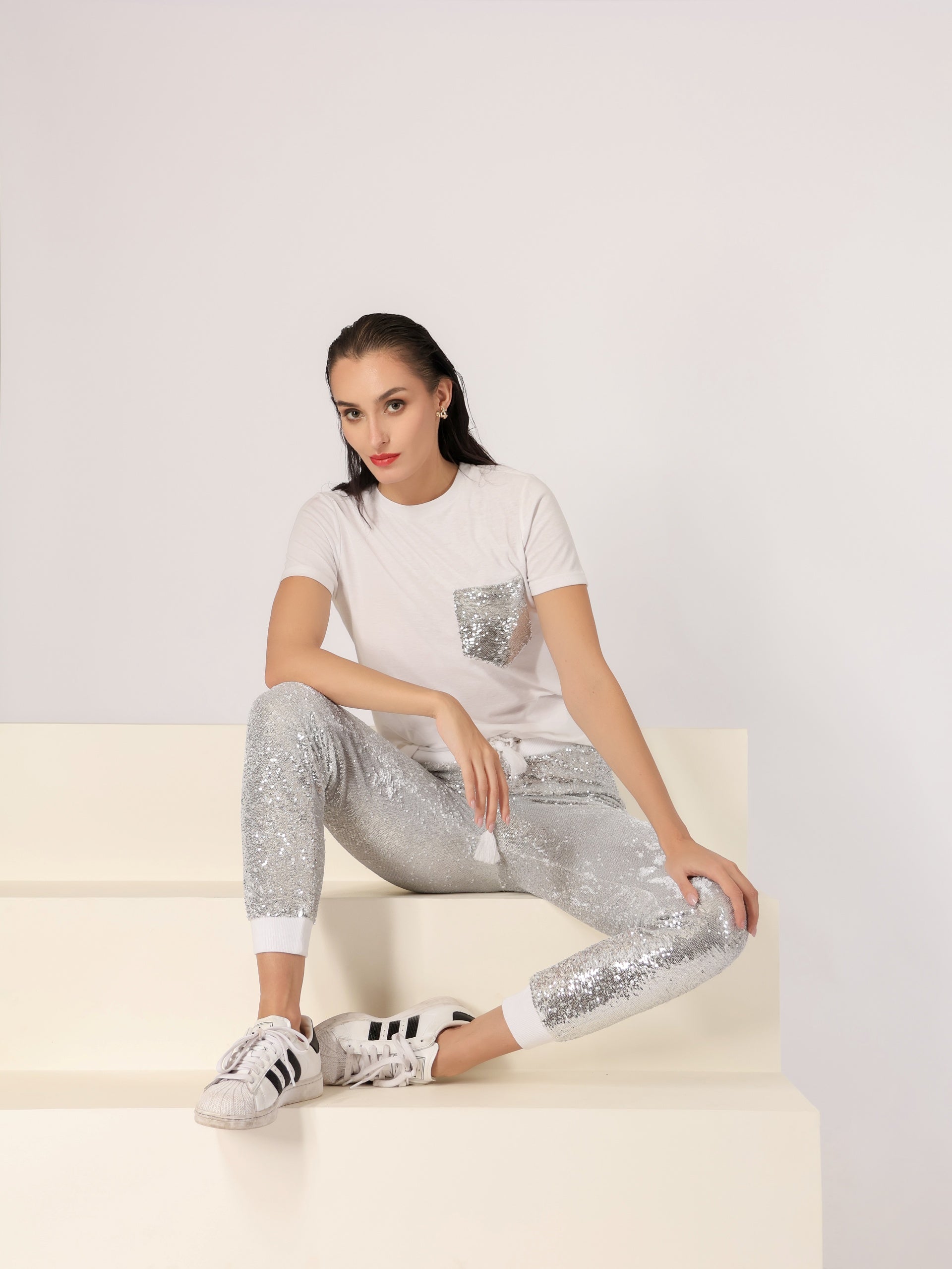 Silver Sequin Joggers and T-shirt Set