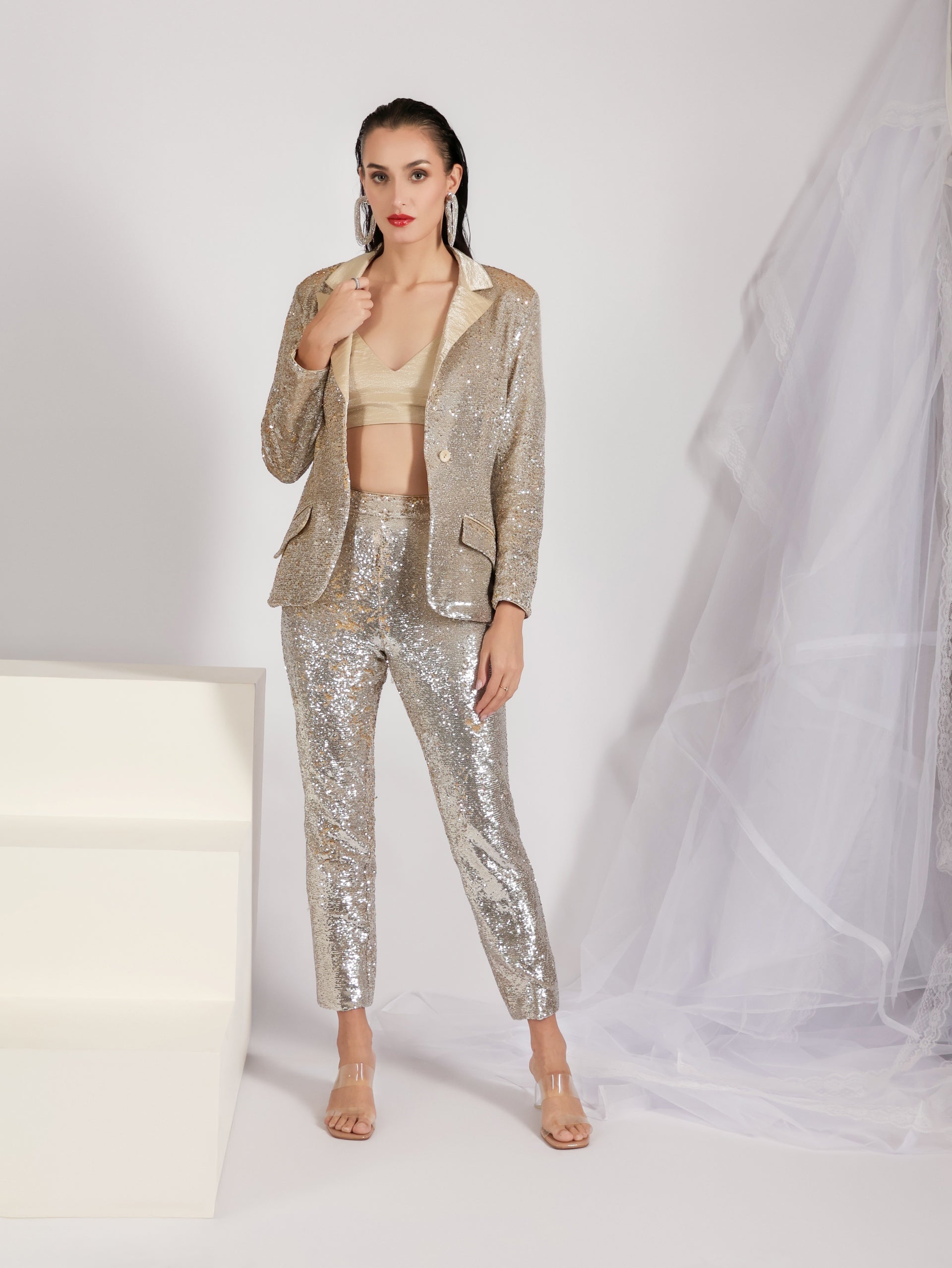 Sequin Blazer and Trousers Set
