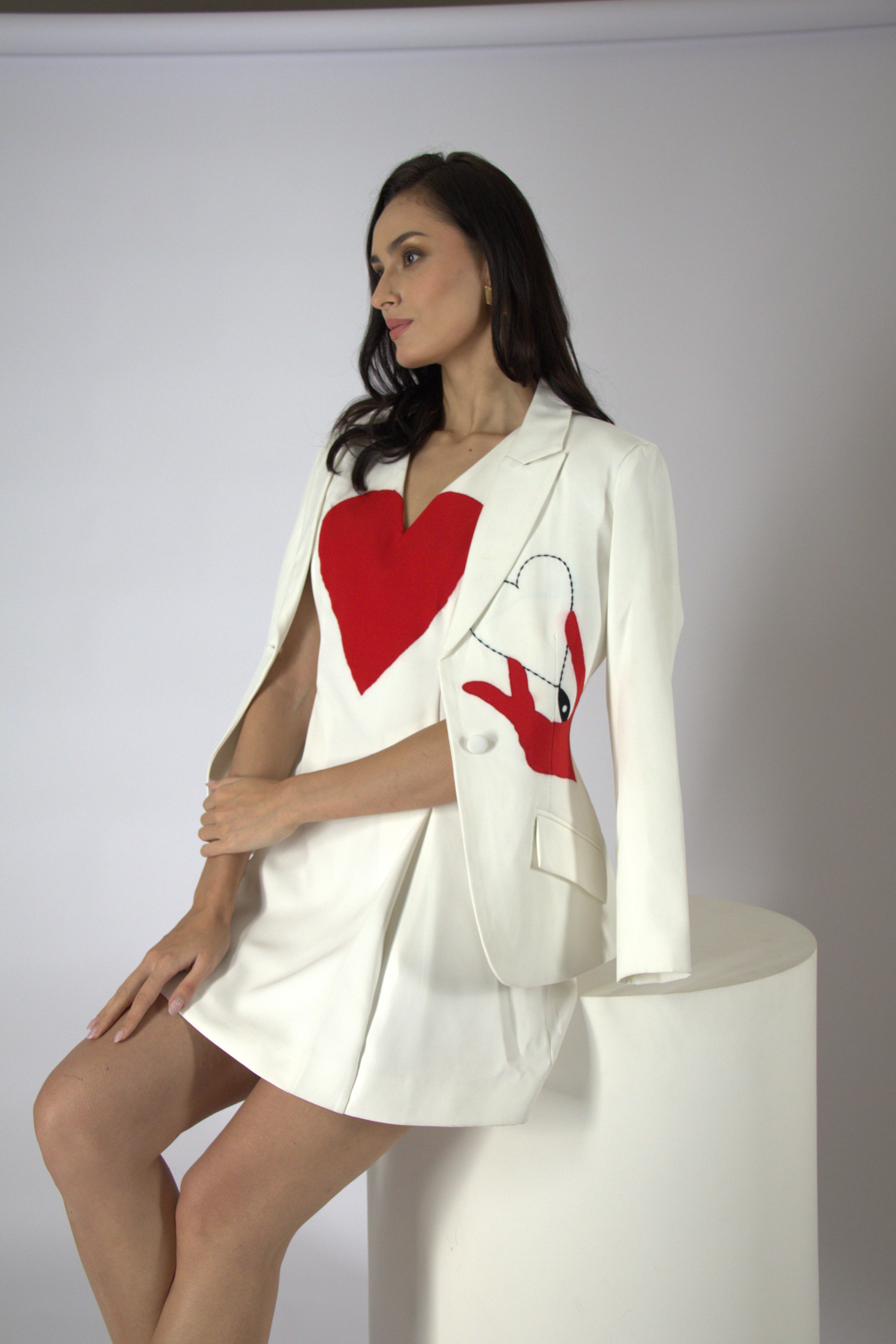 Artistic Heart-Lapel Blazer & Mini Set