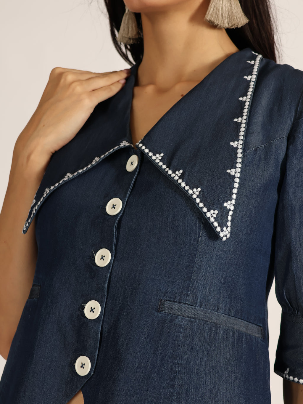 Denim Crop Top and Trouser Set