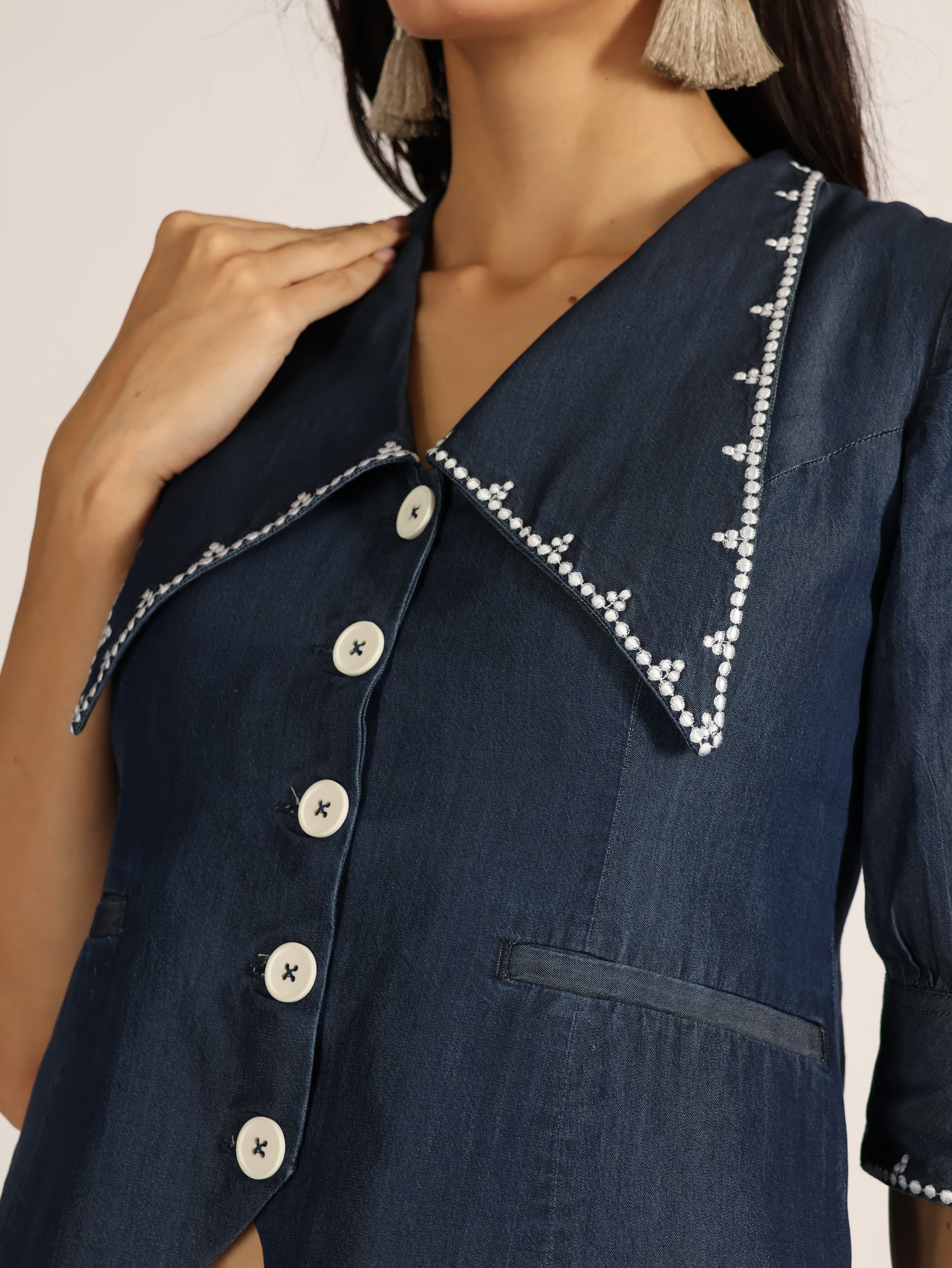 Denim Crop Top and Trouser Set